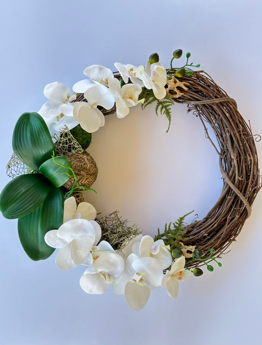 18 in. Vine Wreath with Artificial Orquid and Wild Greenery